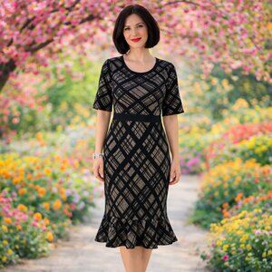 NWT - Large dress, flounce hem. NINA LEONARD. Light academia. Glam. Dressy